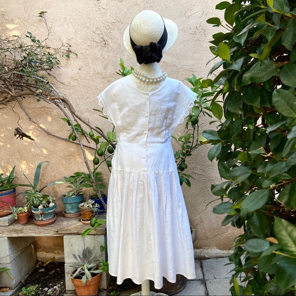 Vintage Alison J. Dress White Battenberg Lace M/L - Picture 13 of 14